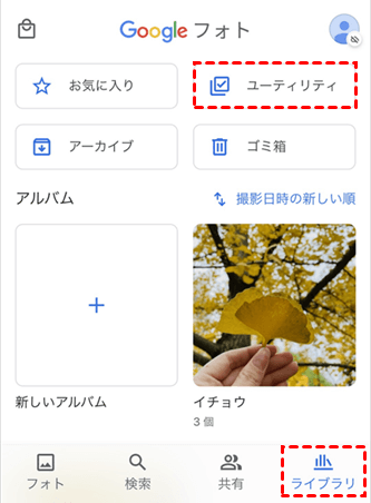 library utilities in google photos in iphone