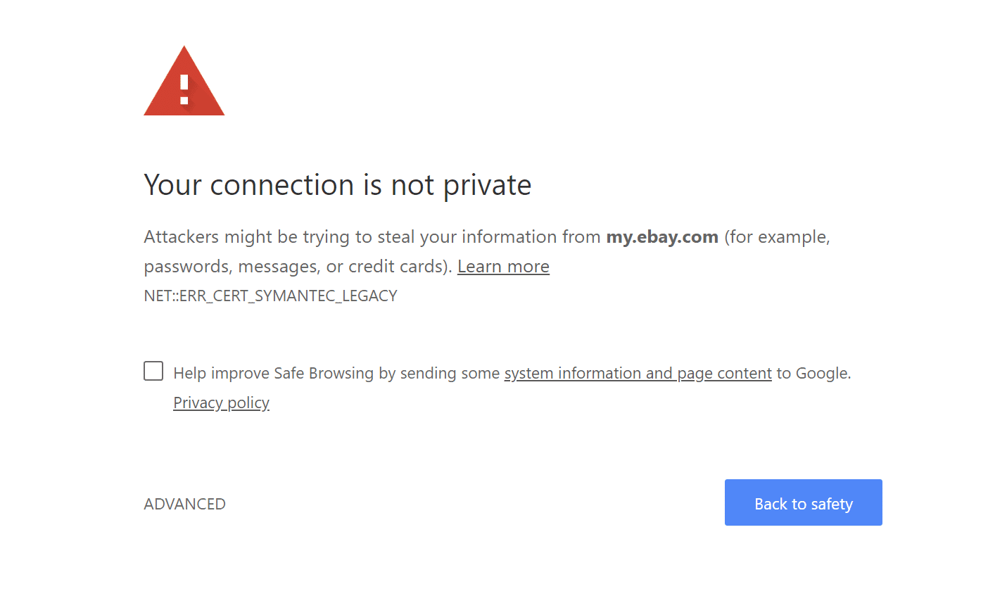 net err cert symantec legacy